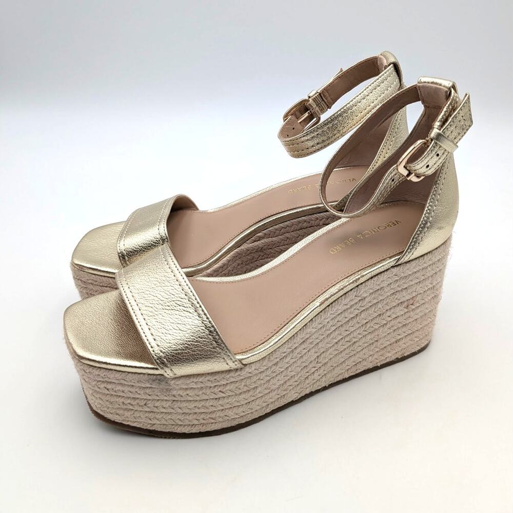 Veronica Beard Gianna Platform Wedge Sandals Women's Gold Size US6.5M EU37